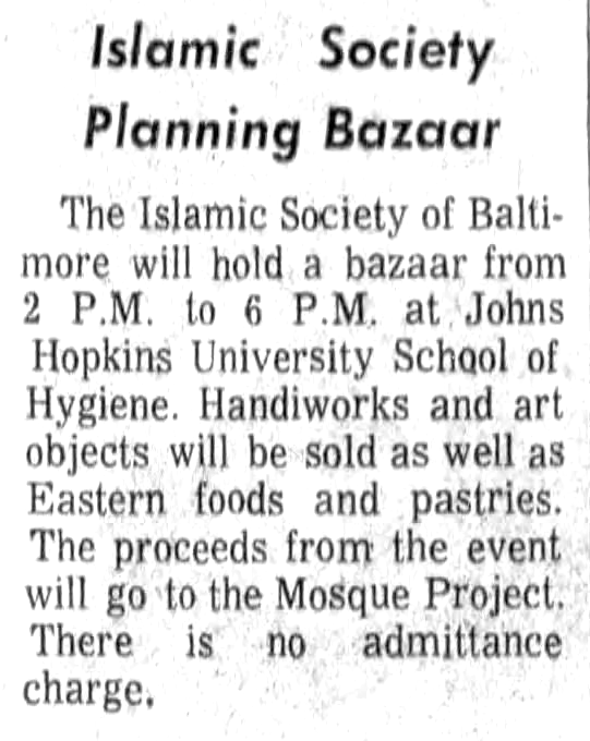 Baltimore Sun notice for ISB Meena bazaar, June 1970